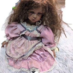 Porcelain Doll Sitting Long Hair Head Moves Collectible